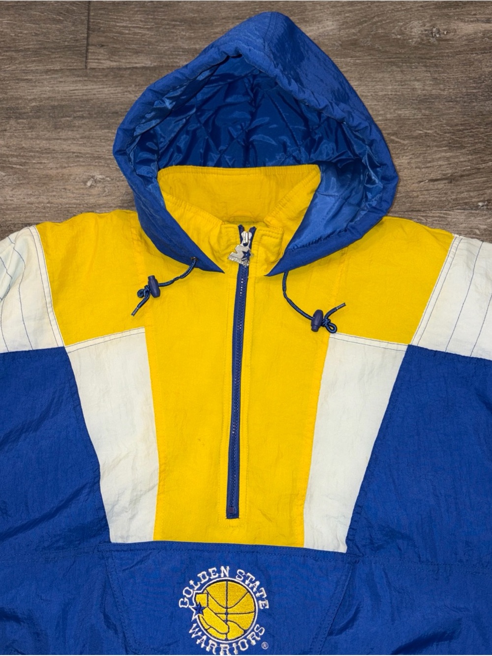 Vintage 90s Starter Golden State Warriors Pullover Puffer Jacket XXL & Hat RARE - Picture 11 of 16